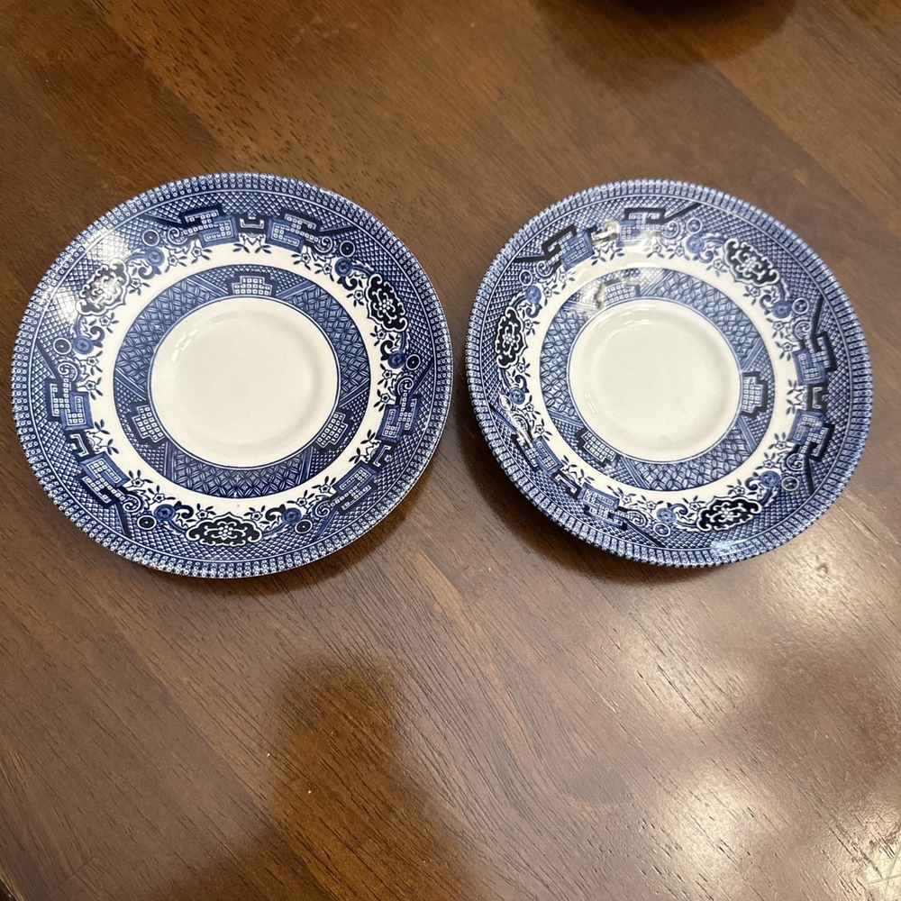 Vintage Churchill blue Willow saucers‎ set of 2 made in England